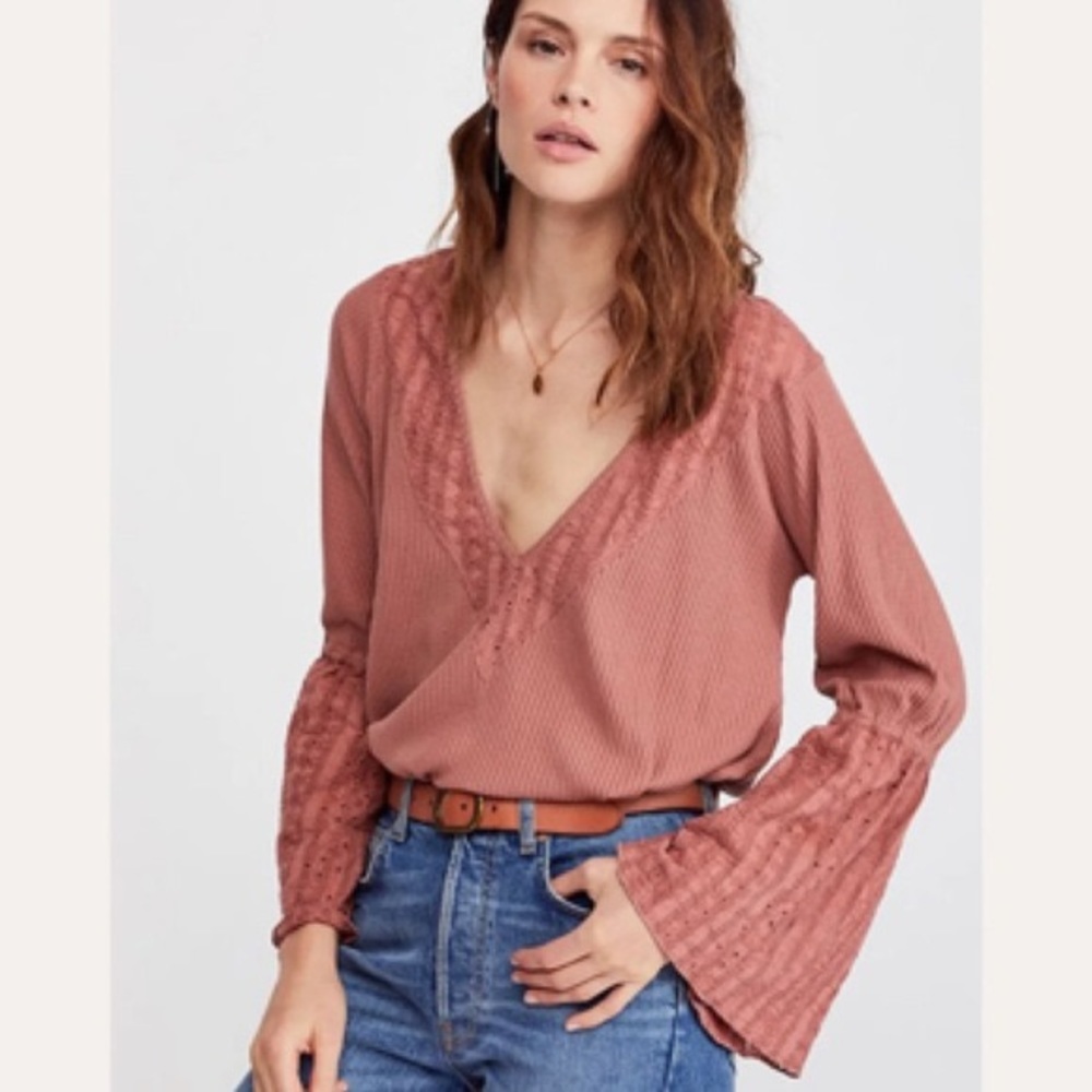 Free People Sayluita long sleeve flare top size S